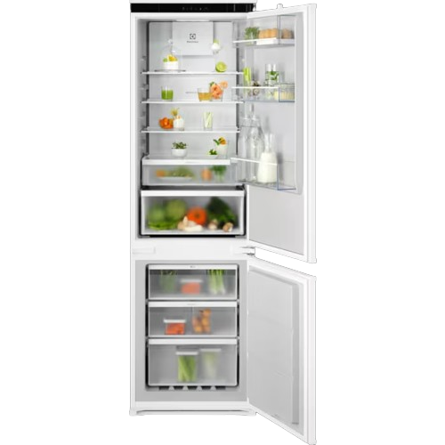 Frigorifero da Incasso Electrolux ENT6ME18SO - Tecnologia TwinTech® Total No Frost Immagine del frigorifero da incasso Electrolux ENT6ME18SO con tecnologia TwinTech® Total No Frost, capacità di 249 litri, classe energetica E, e porte reversibili.