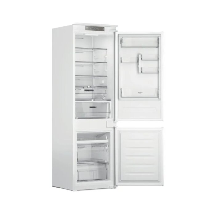 Frigorifero Combinato da Incasso Whirlpool WHR18TD - Capacità 250 Litri Immagine del frigorifero combinato da incasso Whirlpool WHR18TD con capacità di 250 litri, ripiani in vetro e ventilazione potenziata